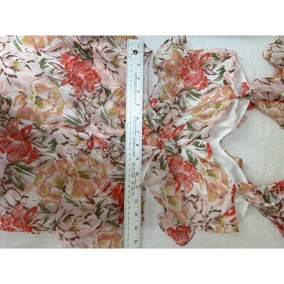 WAYF Floral Chiffon Ruffle Cutout Maxi Dress Romatic Tiered Pink Fairy Whimsy Sm - Picture 13 of 16